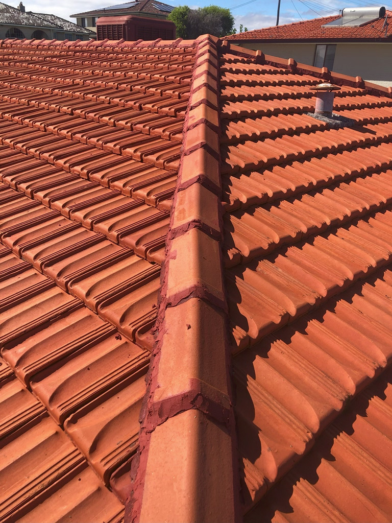 Repaired ridge tile pointing